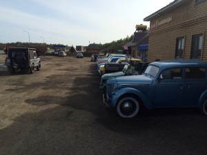 Random old cars at a motorway rest stop